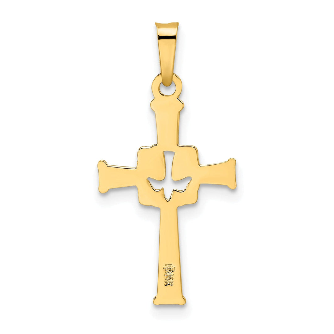 14k Yellow Gold Polished Cut-Out Design Dove Cross Pendant