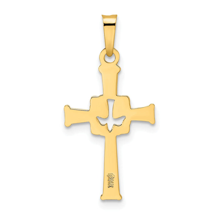 14k Yellow Gold Polished Cut-Out Design Dove Cross Pendant