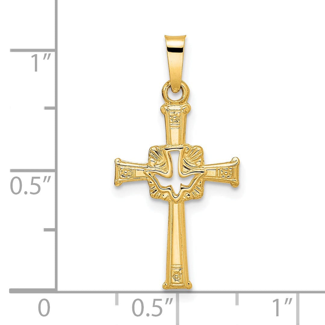 14k Yellow Gold Polished Cut-Out Design Dove Cross Pendant