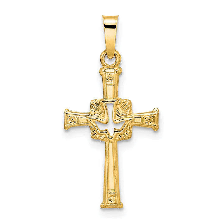 14k Yellow Gold Polished Cut-Out Design Dove Cross Pendant