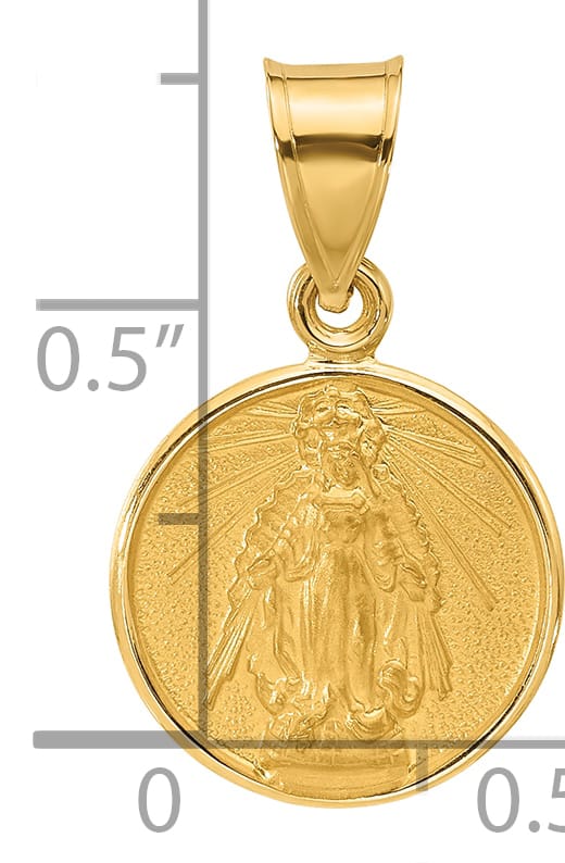 14K Yellow Gold Polished Satin Miraculous Medal Plain Back Pendant