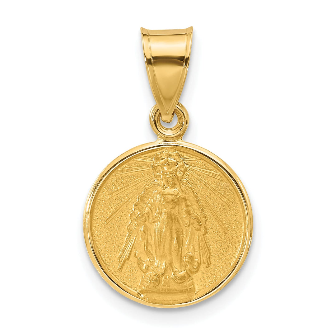 14K Yellow Gold Polished Satin Miraculous Medal Plain Back Pendant