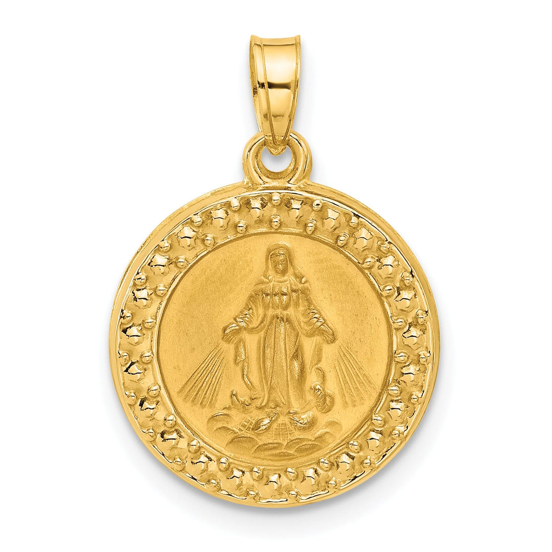 14K Yellow Gold Polished Satin Miraculous Medal Plain Back Pendant