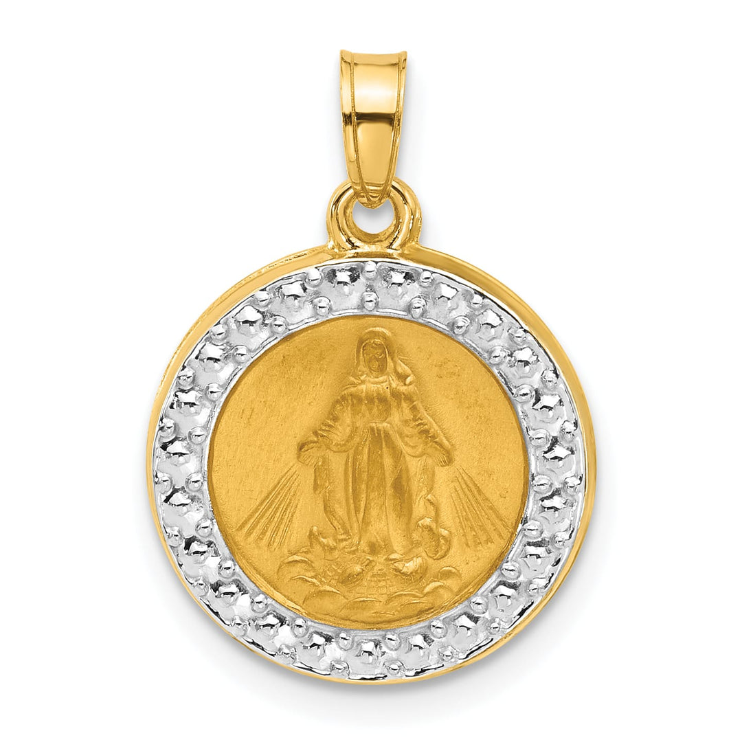 14K Yellow Gold Polished Satin Miraculous Medal Plain Back Pendant