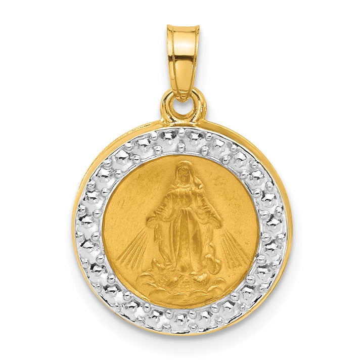 14K Yellow Gold Polished Satin Miraculous Medal Plain Back Pendant
