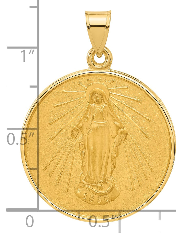 14K Yellow Gold Miraculous Medal Plain Back Round Pendant