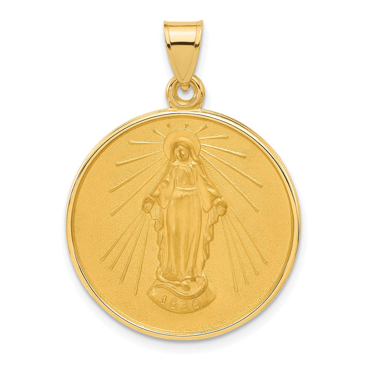 14K Yellow Gold Miraculous Medal Plain Back Round Pendant