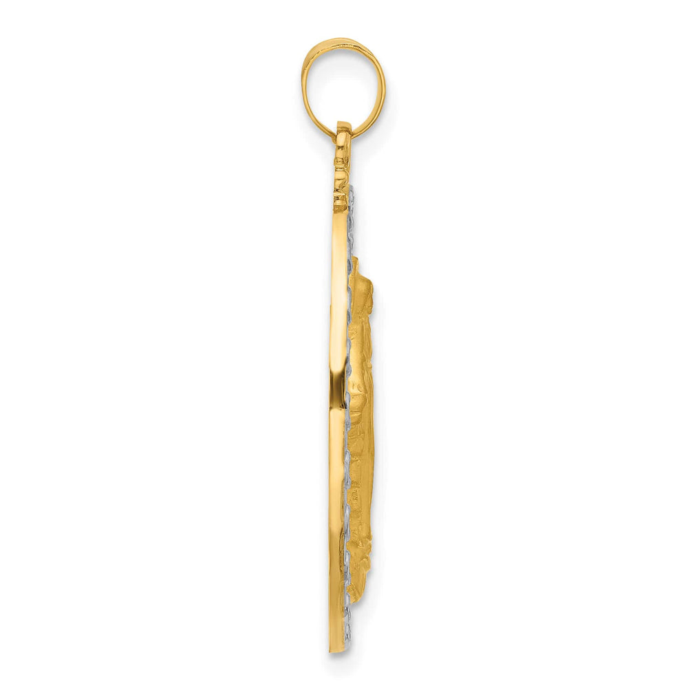 14K Yellow Gold Polished Satin Solid Miraculous Medal Oval Pendant