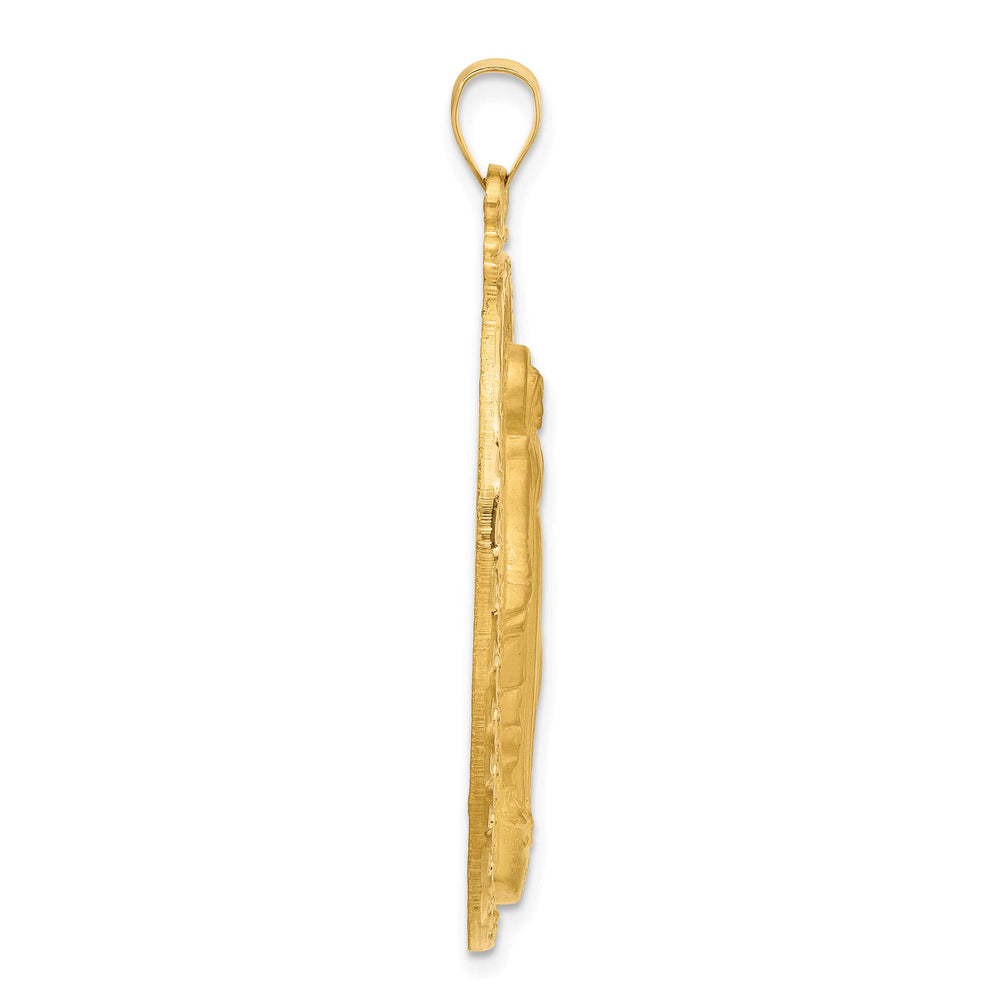 14K Yellow Gold Polished Satin Large Miraculous Medal Oval Pendant