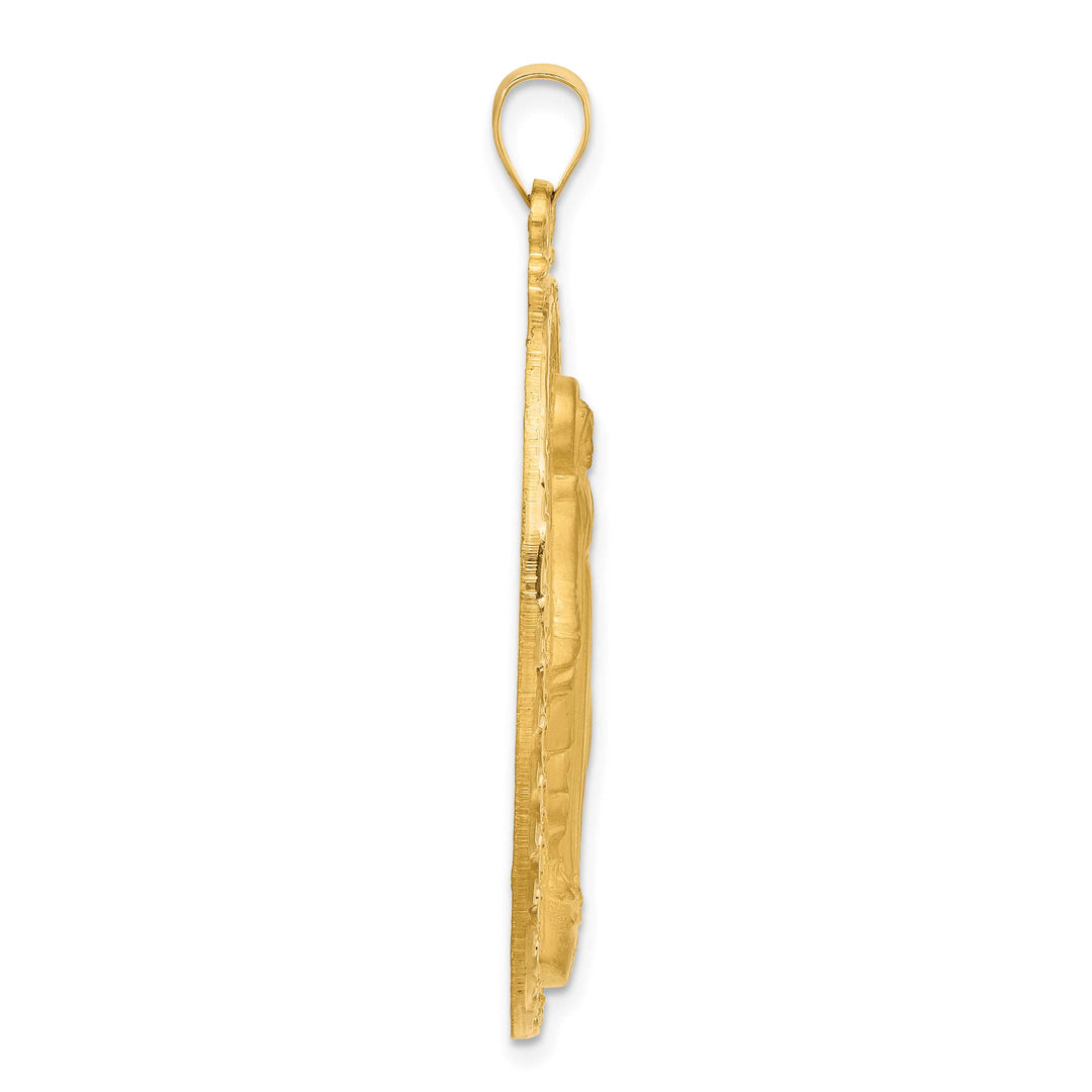 14K Yellow Gold Polished Satin Large Miraculous Medal Oval Pendant