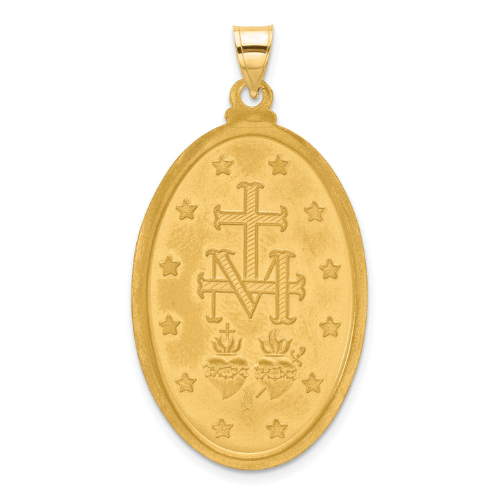 14K Yellow Gold Polished Satin Large Miraculous Medal Oval Pendant