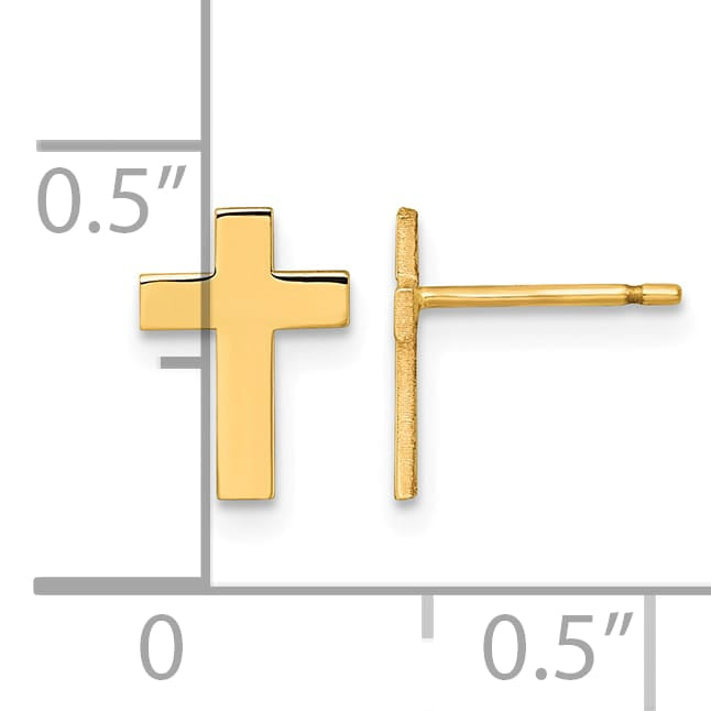 14K Yellow Gold Polished Small Cross Post Earrings