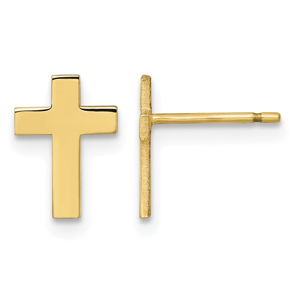 14K Yellow Gold Polished Small Cross Post Earrings
