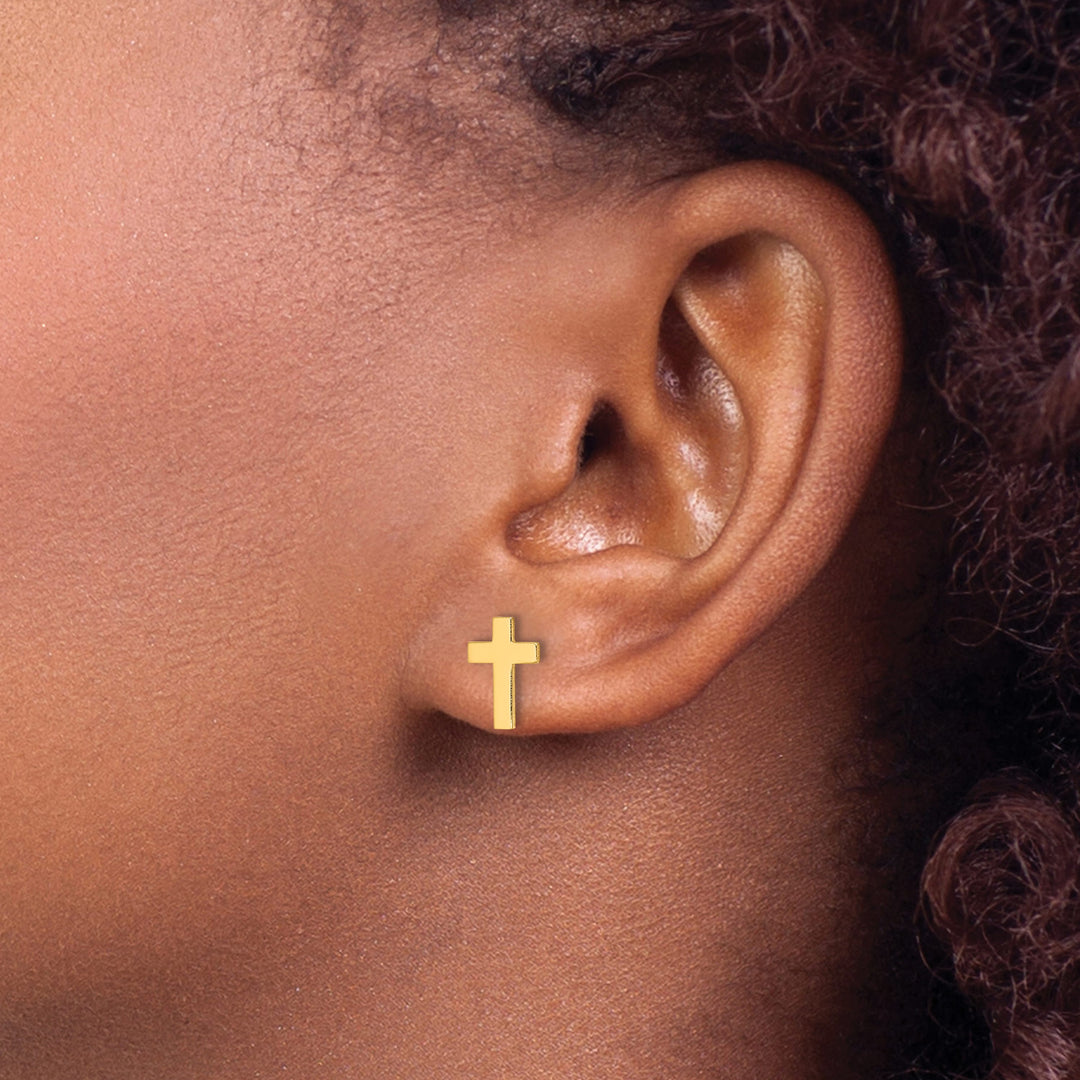 14K Yellow Gold Polished Cross Post Earrings