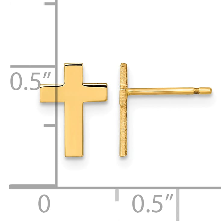 14K Yellow Gold Polished Cross Post Earrings