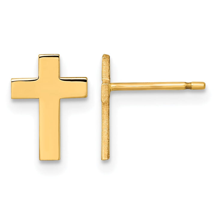 14K Yellow Gold Polished Cross Post Earrings