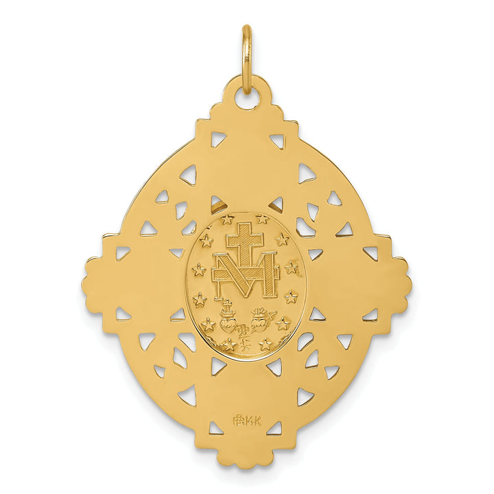 14K Yellow Gold Miraculous Medal and Four-way Cross in Filigree Oval