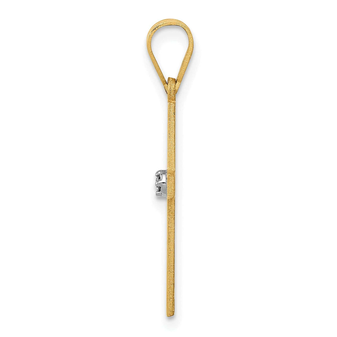 14k Yellow Gold Polished Minimalist .01 CT Diamond Cross Pendant