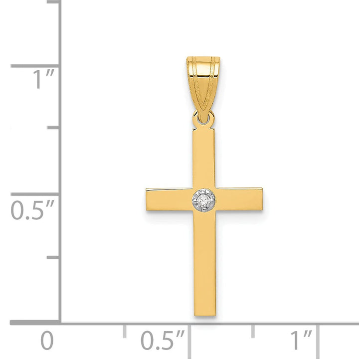 14k Yellow Gold Polished Minimalist .01 CT Diamond Cross Pendant