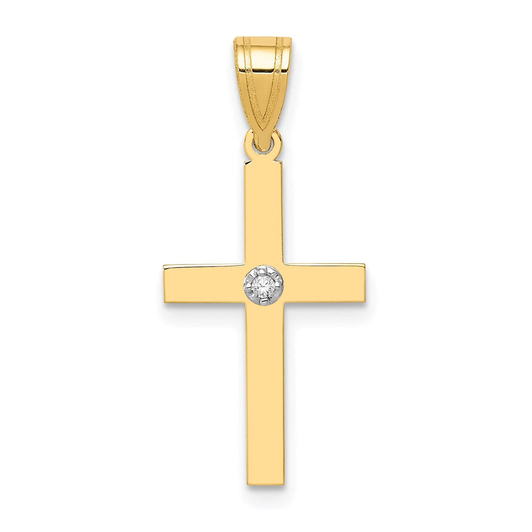 14k Yellow Gold Polished Minimalist .01 CT Diamond Cross Pendant