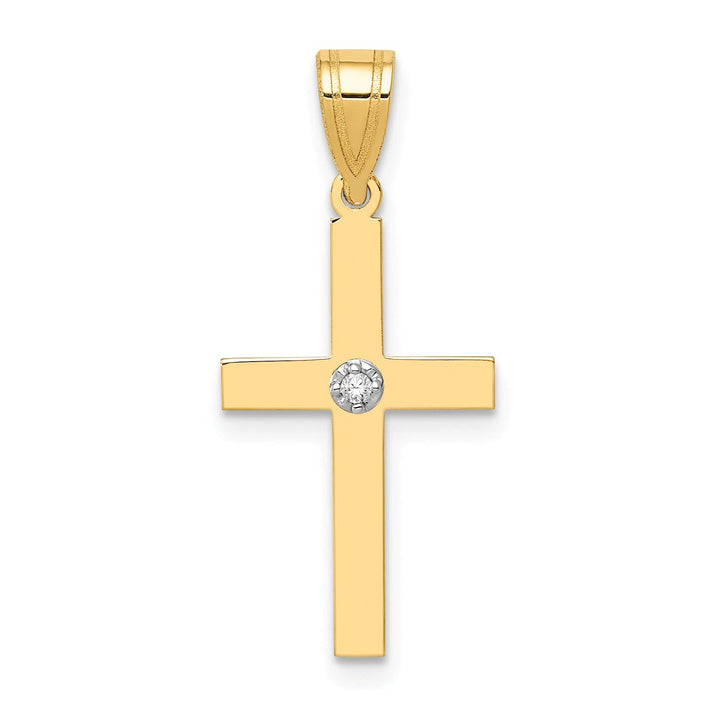 14k Yellow Gold Polished Minimalist .01 CT Diamond Cross Pendant