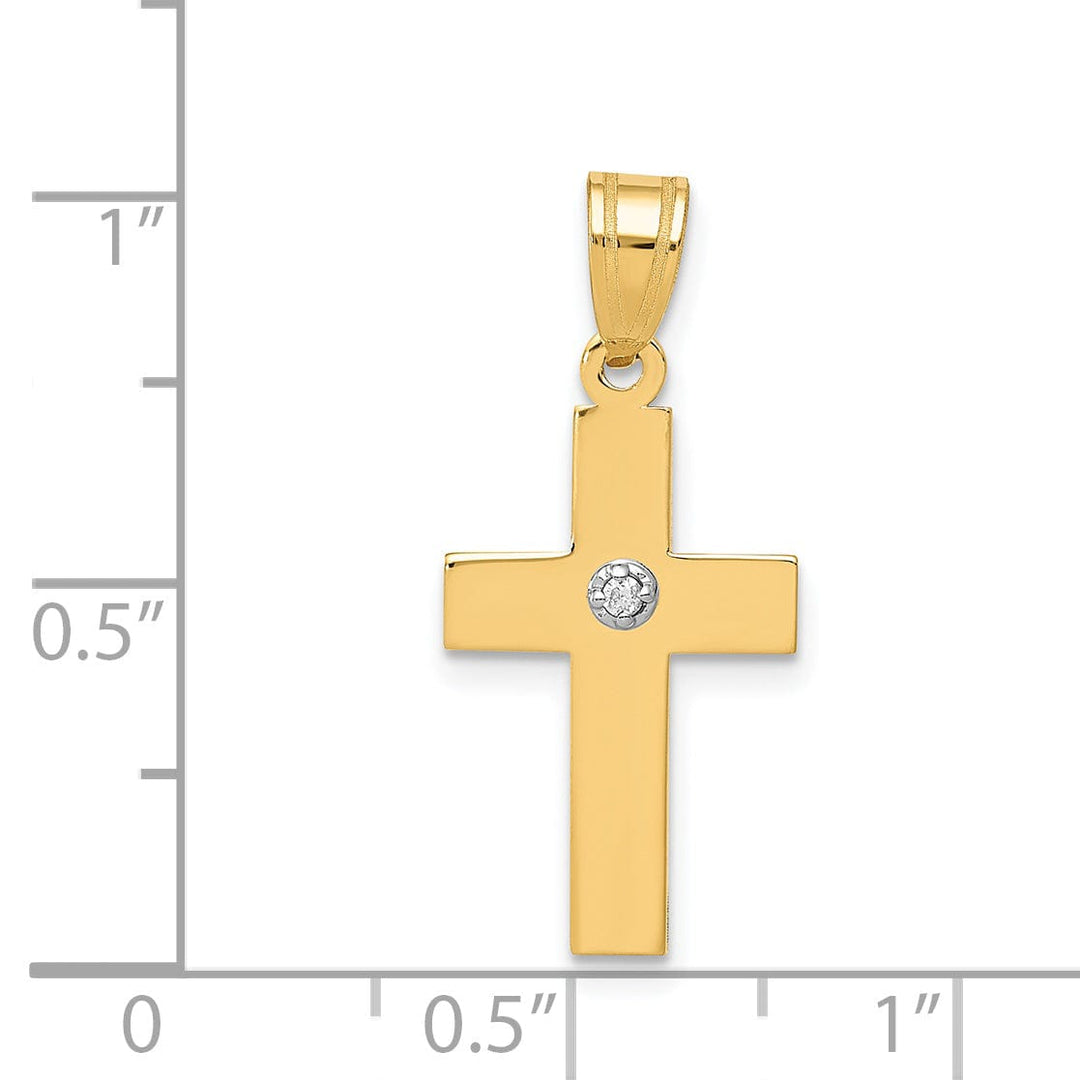 14k Yellow Gold Minimalist .01 CT Diamond Cross Pendant