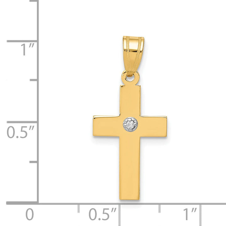 14k Yellow Gold Minimalist .01 CT Diamond Cross Pendant
