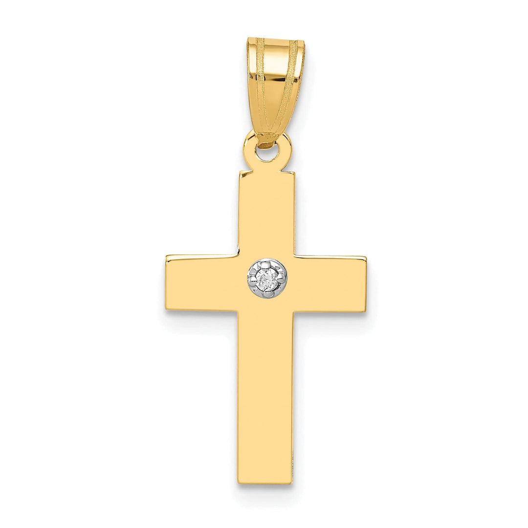 14k Yellow Gold Minimalist .01 CT Diamond Cross Pendant