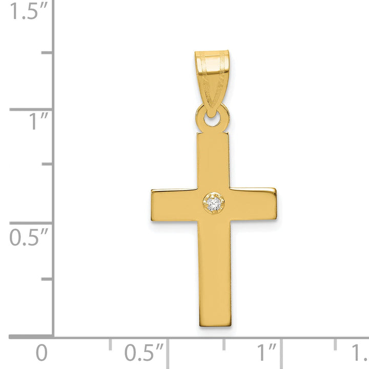 14k Yellow Gold Elegant Polished .02 CT Diamond Cross Pendant