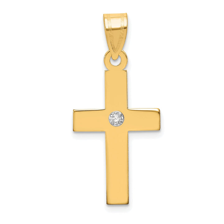 14k Yellow Gold Elegant Polished .02 CT Diamond Cross Pendant