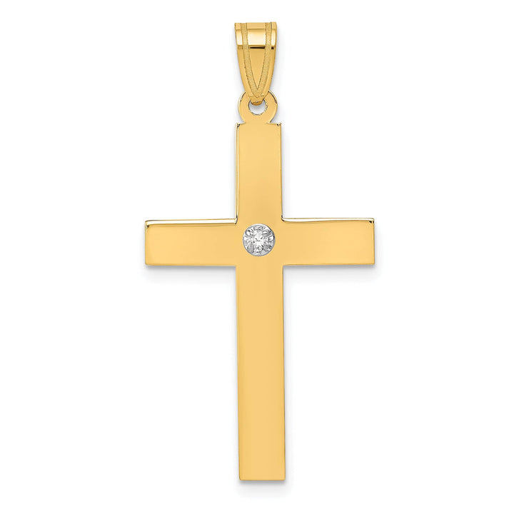 14k Yellow Gold Polished .02 CT Diamond Cross Pendant