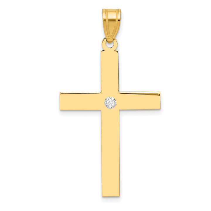 14k Yellow Gold Polished .02 CT Diamond Cross Pendant