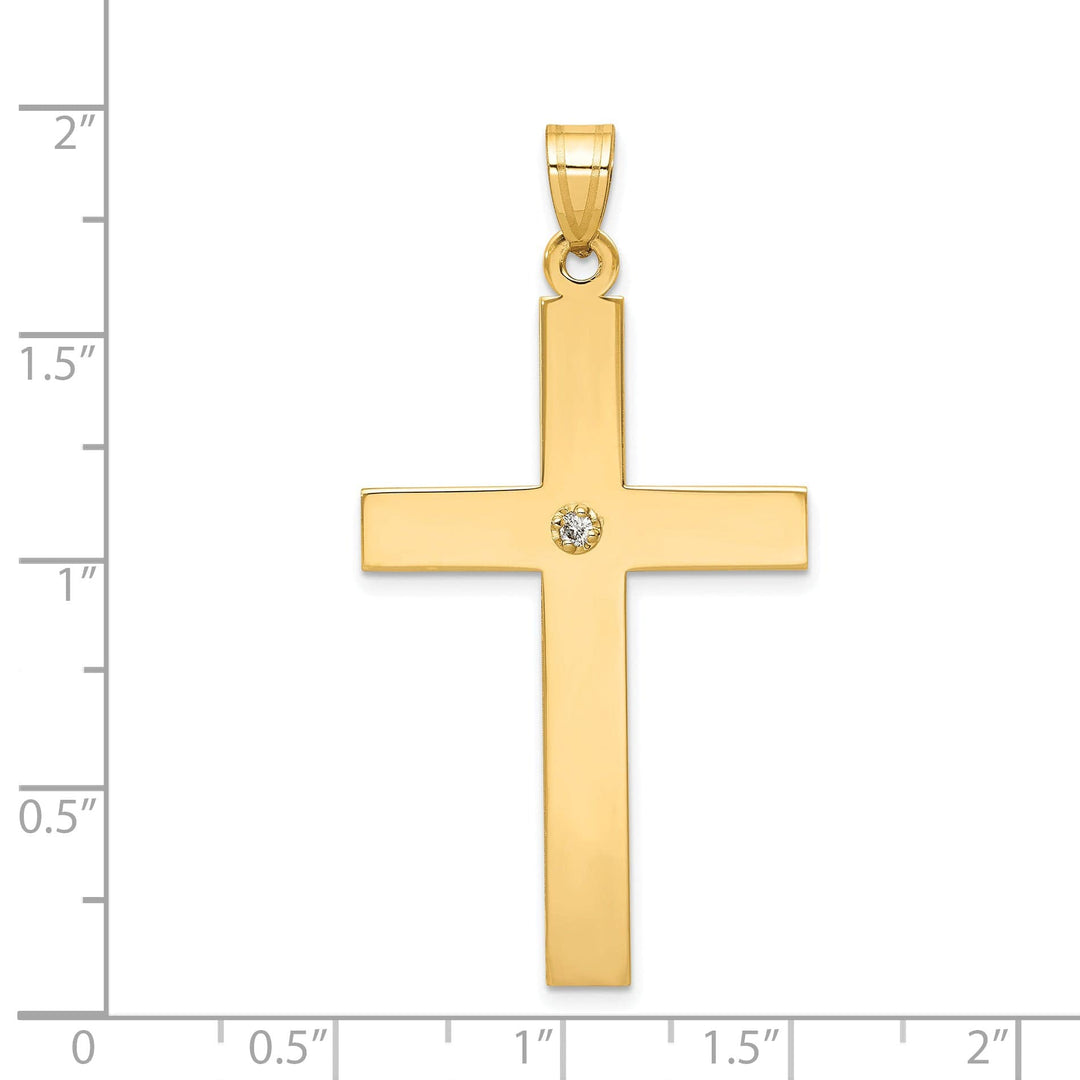 14k Yellow Gold Polished .03 CT Diamond Cross Pendant