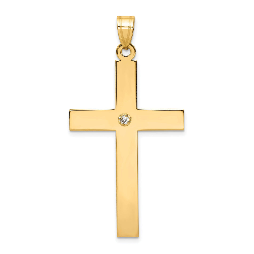 14k Yellow Gold Polished .03 CT Diamond Cross Pendant