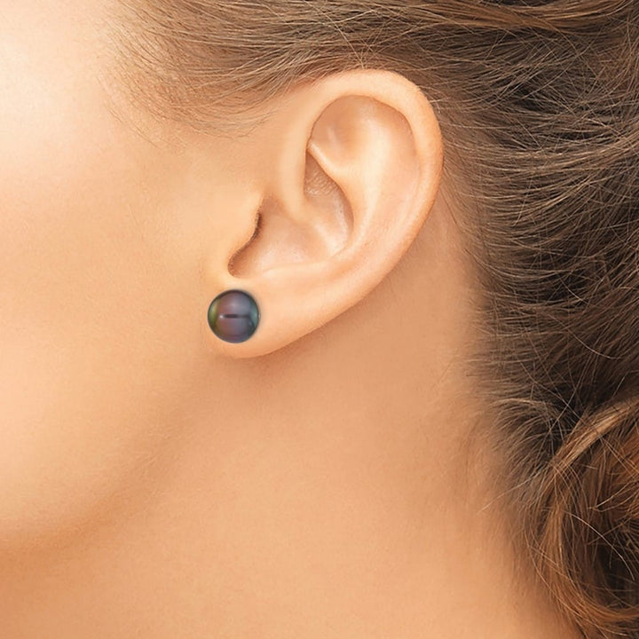 14K White Gold 10-11mm Black Button Freshwater Pearl Stud Earrings