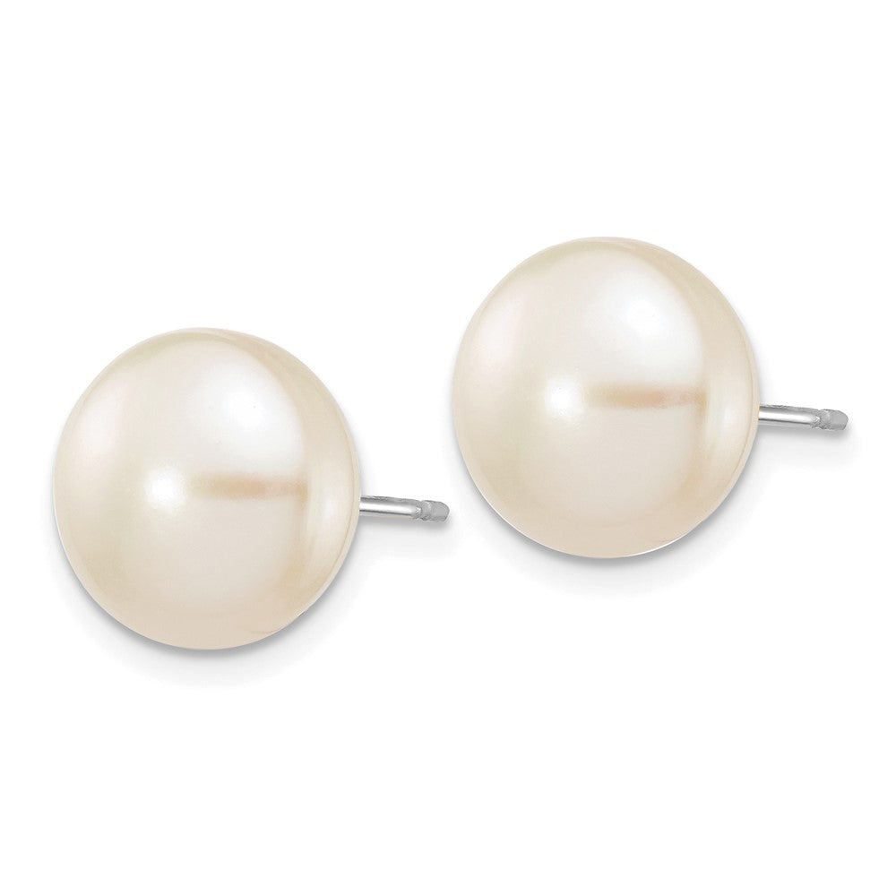 14K White Gold 10-11mm White Button Freshwater Pearl Stud Earrings