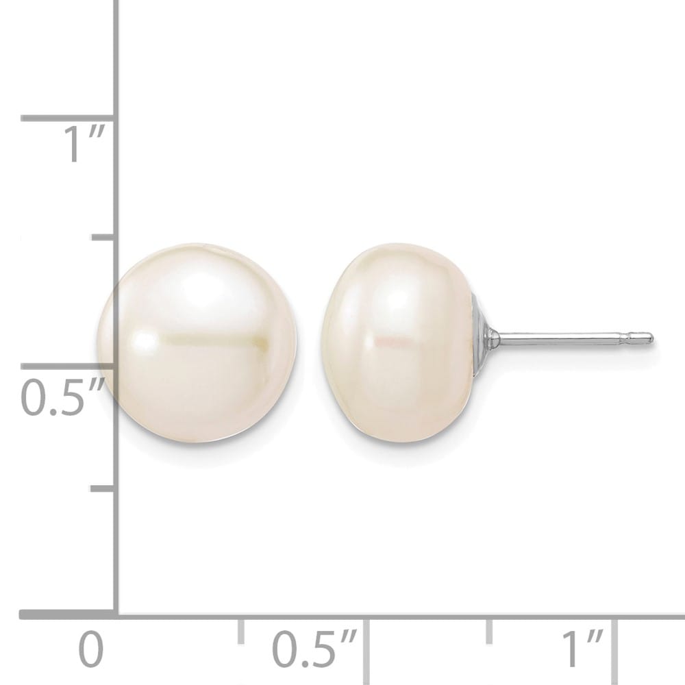 14K White Gold 10-11mm White Button Freshwater Pearl Stud Earrings
