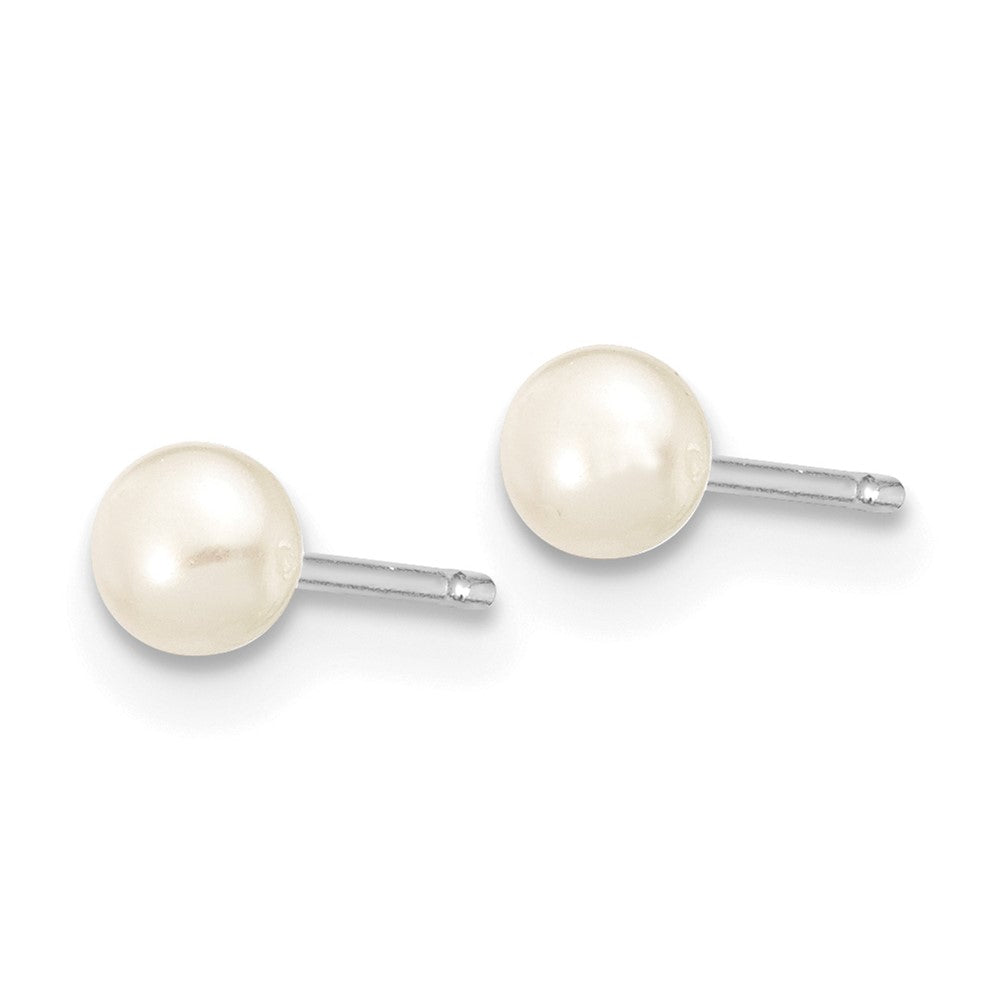 14K White Gold 3-4mm White Button Freshwater Pearl Stud Post Earrings