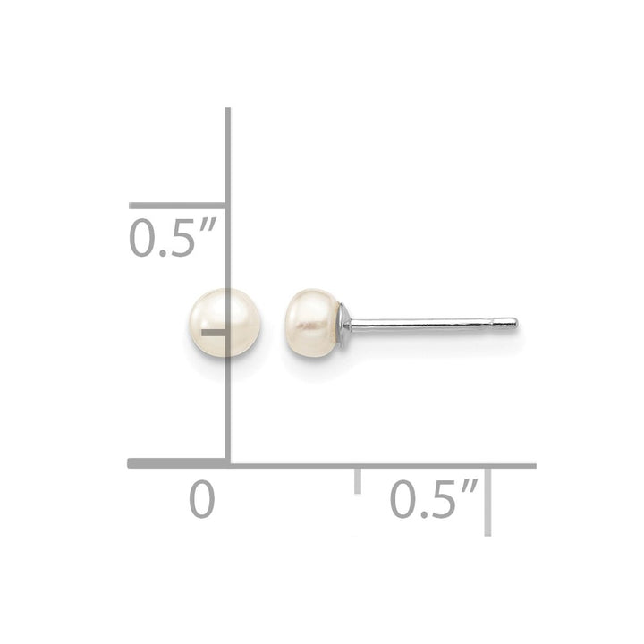 14K White Gold 3-4mm White Button Freshwater Pearl Stud Post Earrings