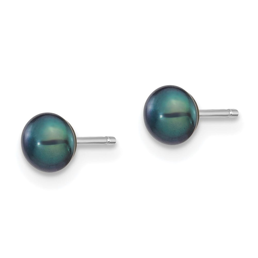 14K White Gold 4-5mm Black Button Freshwater Pearl Stud Post Earrings