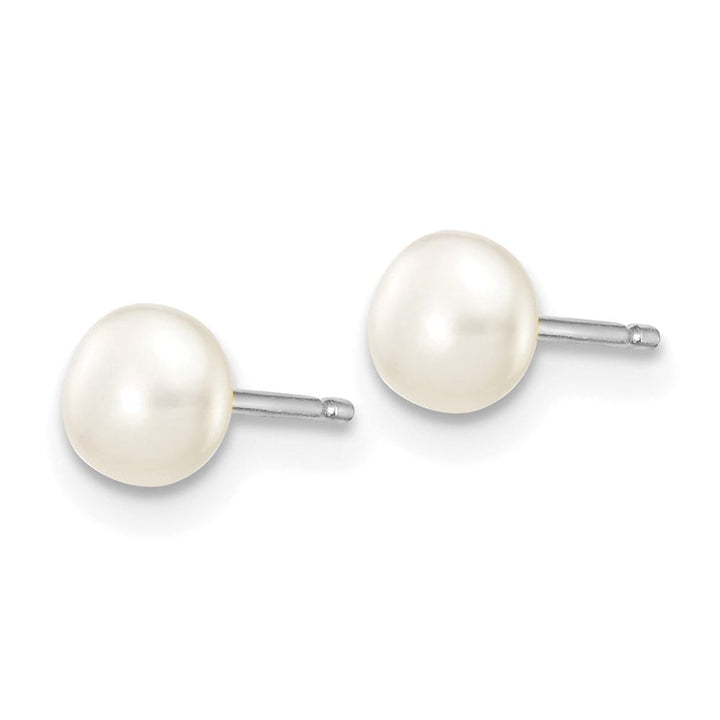 14K White Gold 4-5mm White Button Freshwater Pearl Stud Post Earrings