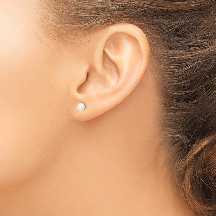 14K White Gold 4-5mm White Button Freshwater Pearl Stud Post Earrings