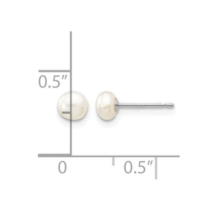 14K White Gold 4-5mm White Button Freshwater Pearl Stud Post Earrings