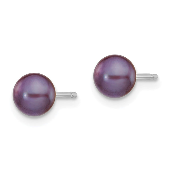 14K White Gold 5-6mm Black Button Freshwater Pearl Stud Post Earrings