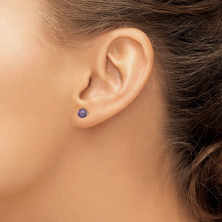 14K White Gold 5-6mm Black Button Freshwater Pearl Stud Post Earrings