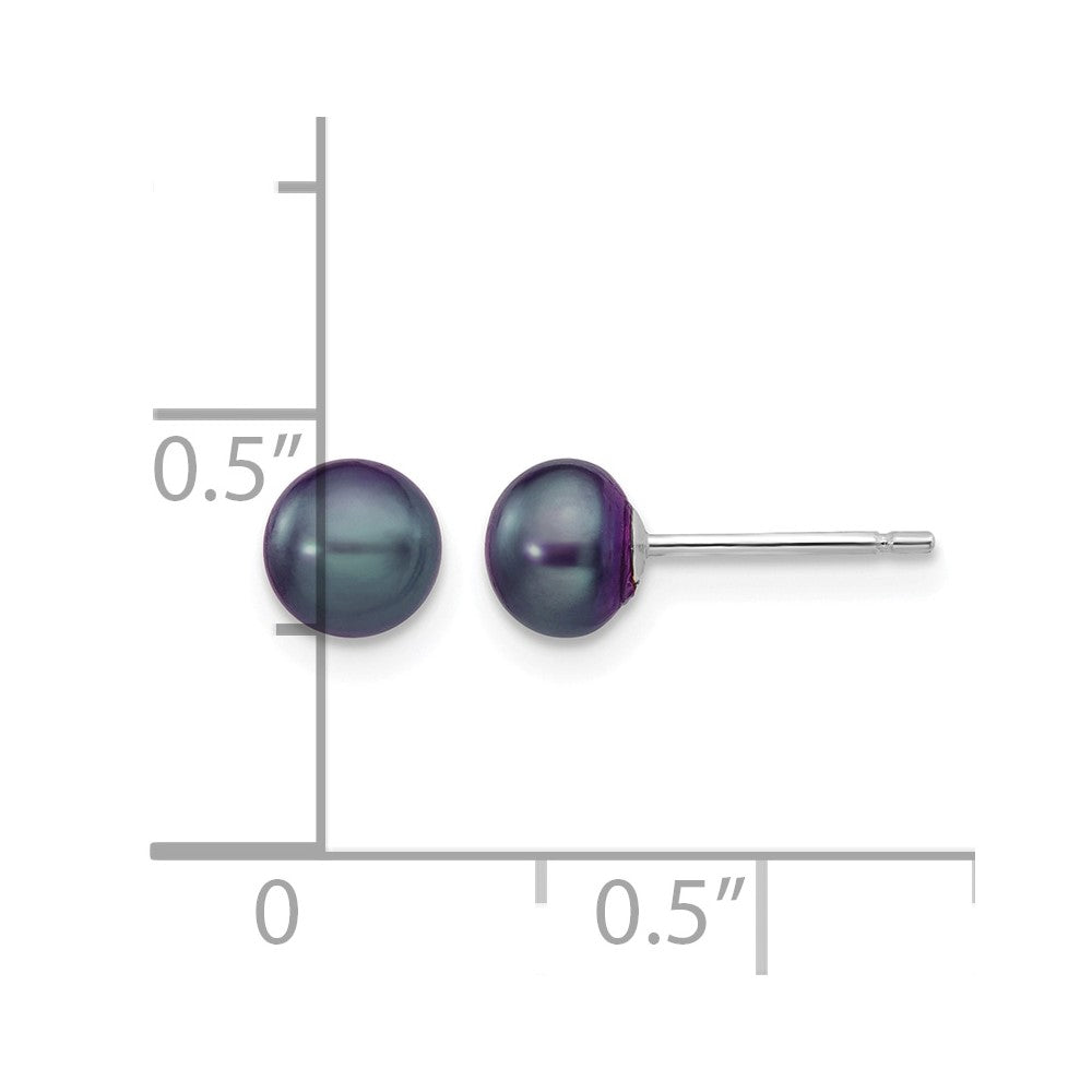 14K White Gold 5-6mm Black Button Freshwater Pearl Stud Post Earrings