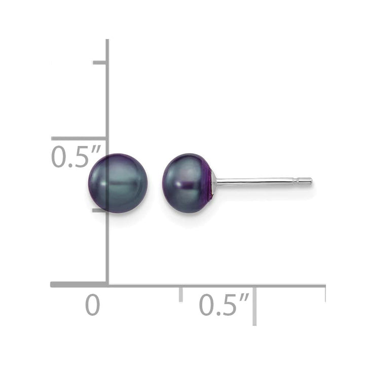 14K White Gold 5-6mm Black Button Freshwater Pearl Stud Post Earrings