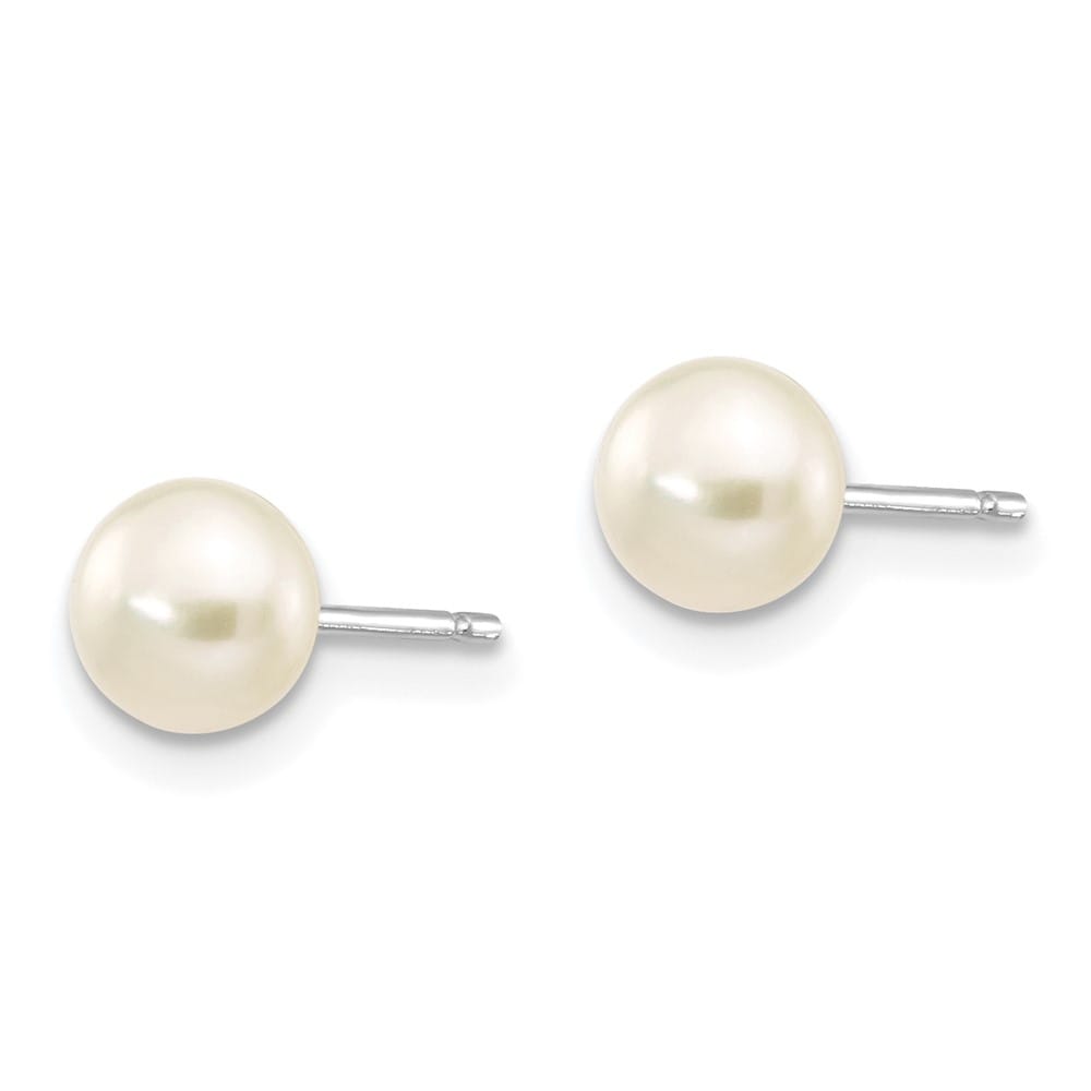 14K White Gold 5-6mm White Button Freshwater Pearl Stud Post Earrings