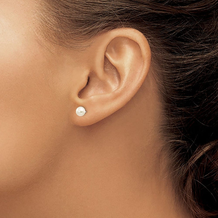 14K White Gold 5-6mm White Button Freshwater Pearl Stud Post Earrings