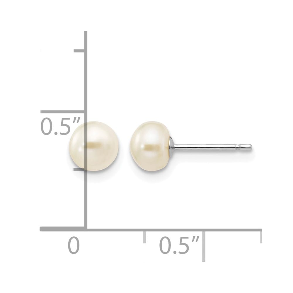 14K White Gold 5-6mm White Button Freshwater Pearl Stud Post Earrings